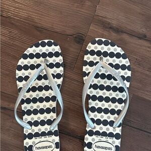 Havaianas Silver Strap Flip Flops with Black Dots